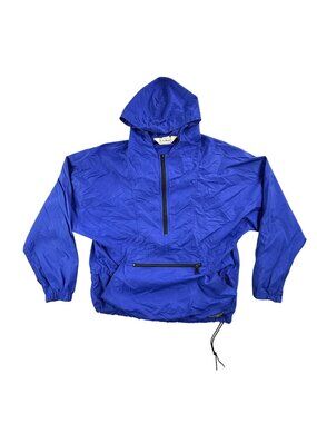 Vintage LL Bean Jacket Mens Small Blue Nylon Hooded 1/4 Zip Anorak Pullover
